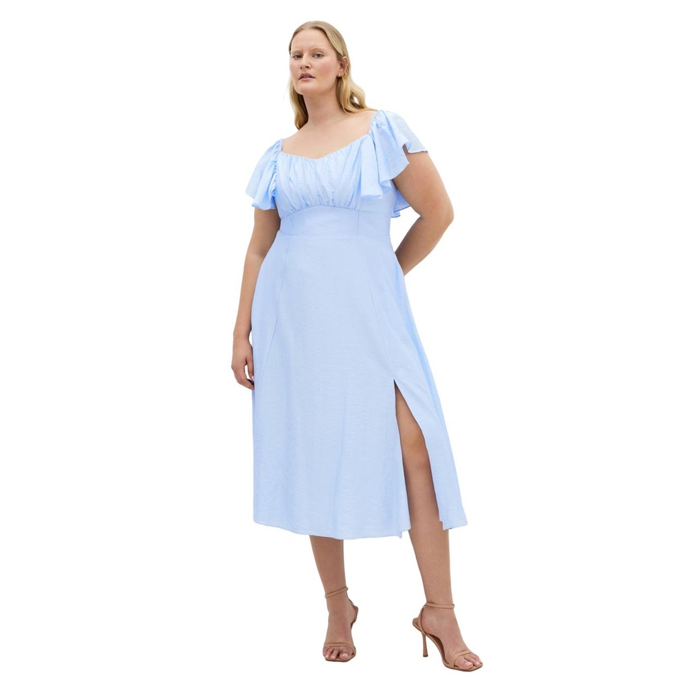 City Chic Alisia Dress Sky Blue Smocked Tiered Midi Plus Size 22 XL NWT